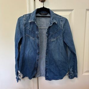 Zara Trafaluc Collection Distressed Western Style Denim Button Down Shirt